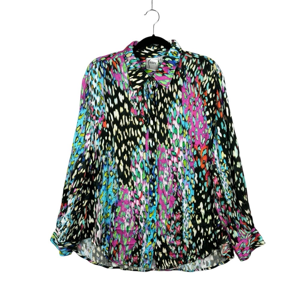 FINLEY 'Monica' Multicolor Animal Print Button Down Top Blouse‎ Sz 2X, USA Made